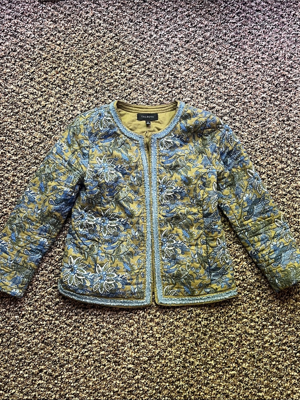 Talbots Quilted Floral Jacket in Mustard and Blue